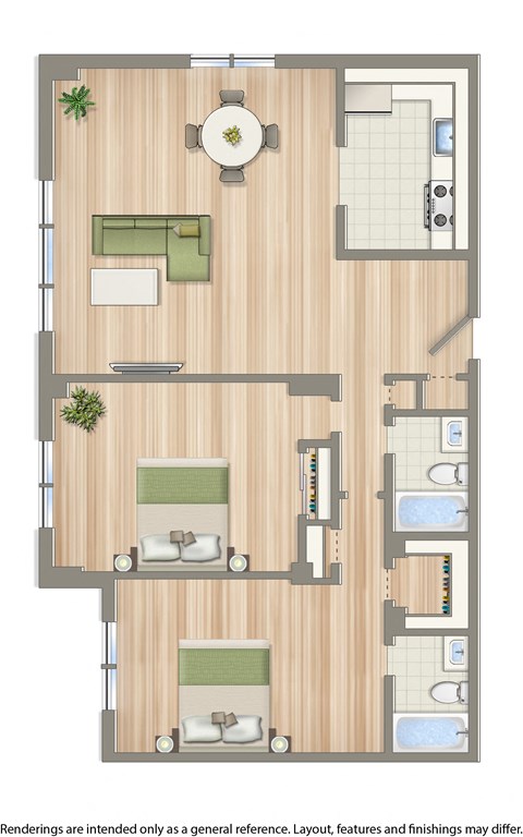 clarence house 2 bedroom apartment floor plan rendering